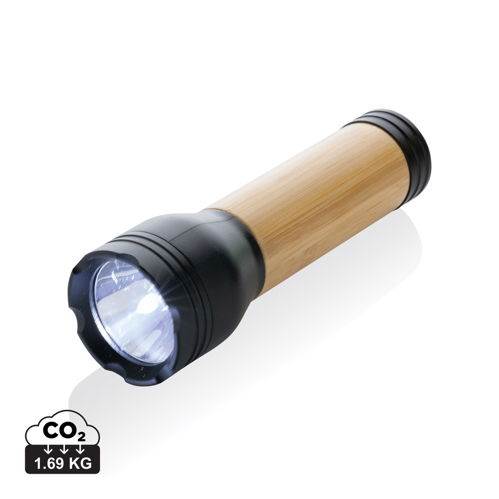 Lucid 3W Taschenlampe aus RCS recycelt. Kunststoff & Bambus, schwarz