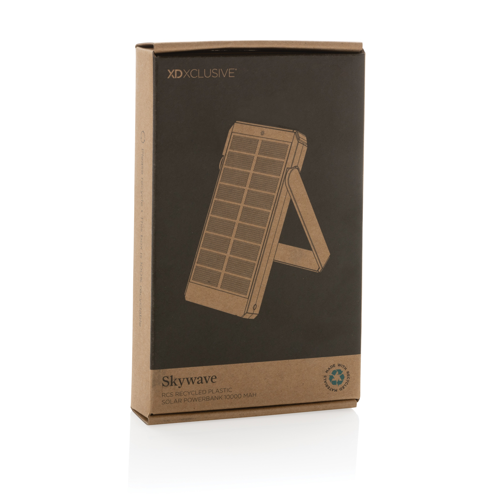 Skywave 10000mAh Solarpowerbank aus RCS recycelt. Kunststoff, schwarz