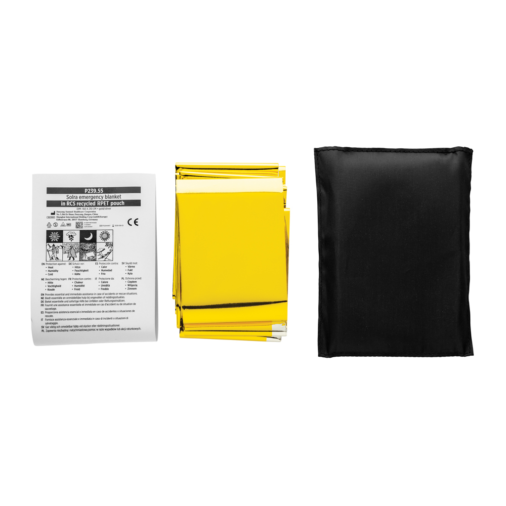 Solra-Rettungsdecke in RCS-Tasche aus recyceltem RPET, schwarz