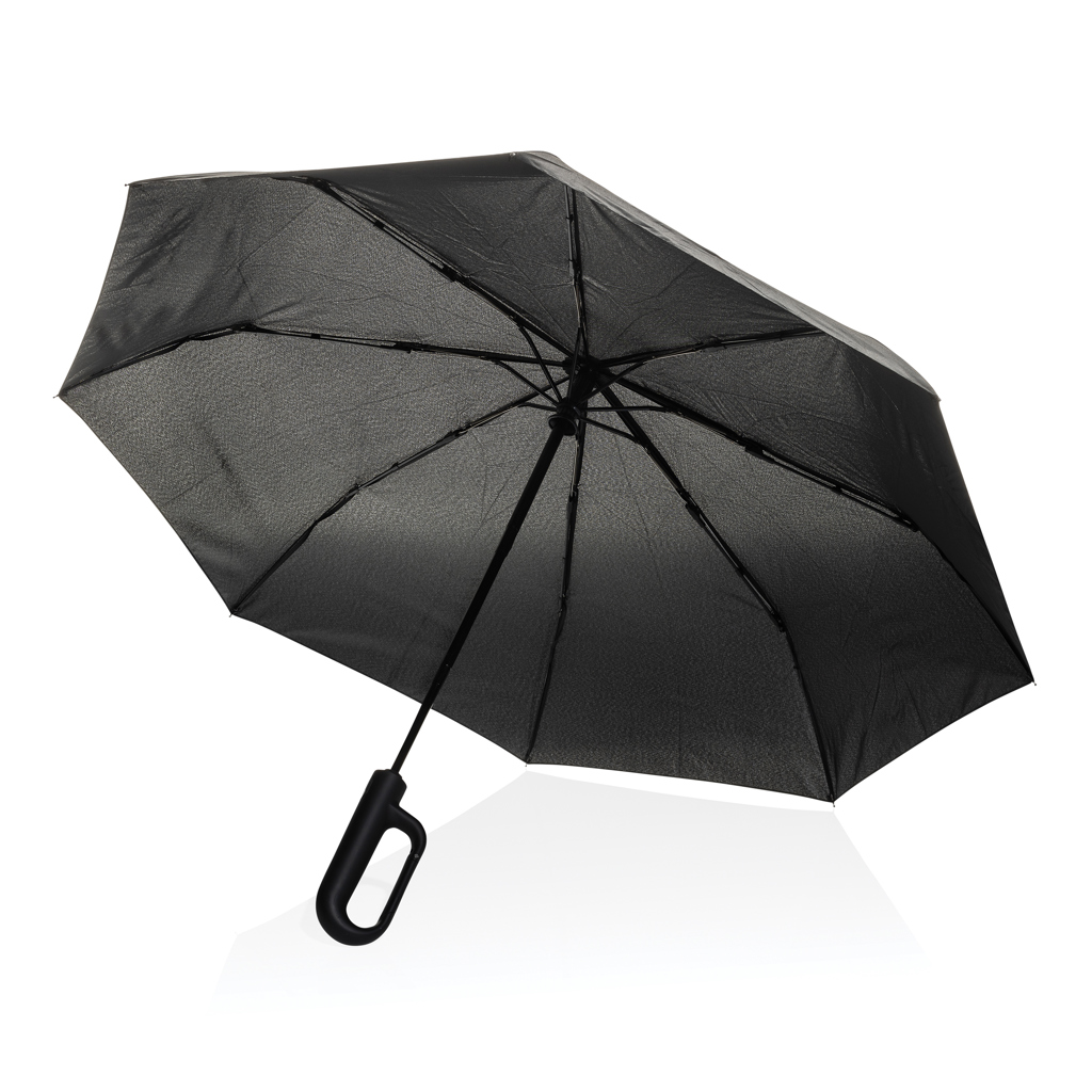 Yara 21“ AWARE™ rPET Regenschirm mit Karabiner, schwarz