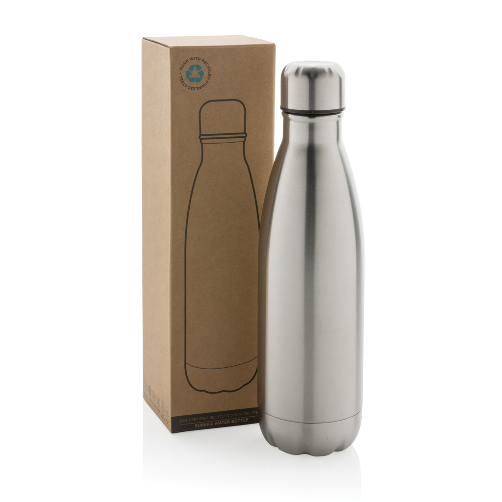 Eureka einwandige Wasserflasche aus RCS rec. Stainless-Steel, silber