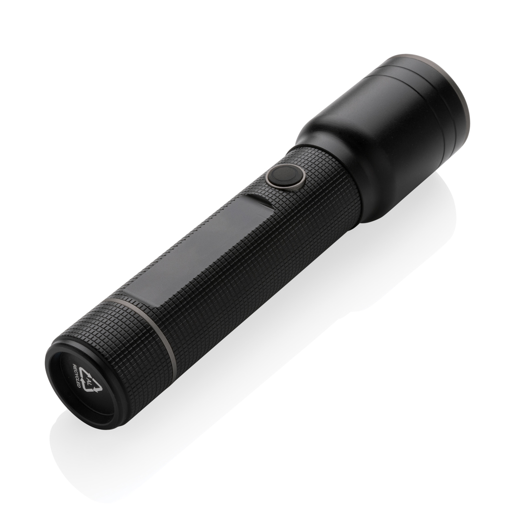 Heavy-Duty USB-Taschenlampe aus RCS recyceltem Aluminium, schwarz