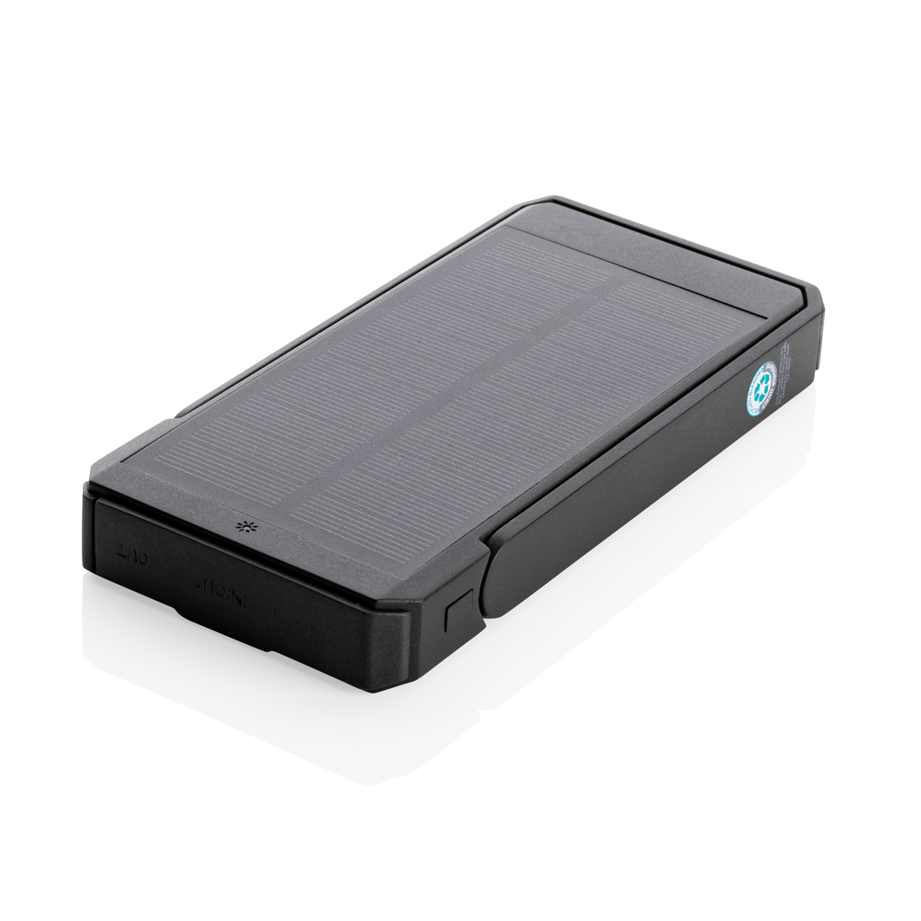 Skywave 10000mAh Solarpowerbank aus RCS recycelt. Kunststoff, schwarz