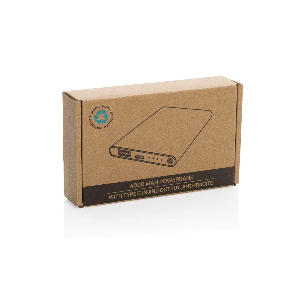 4.000mAh Type-C Powerbank aus RCS recyeltem ABS & Aluminium, anthrazit