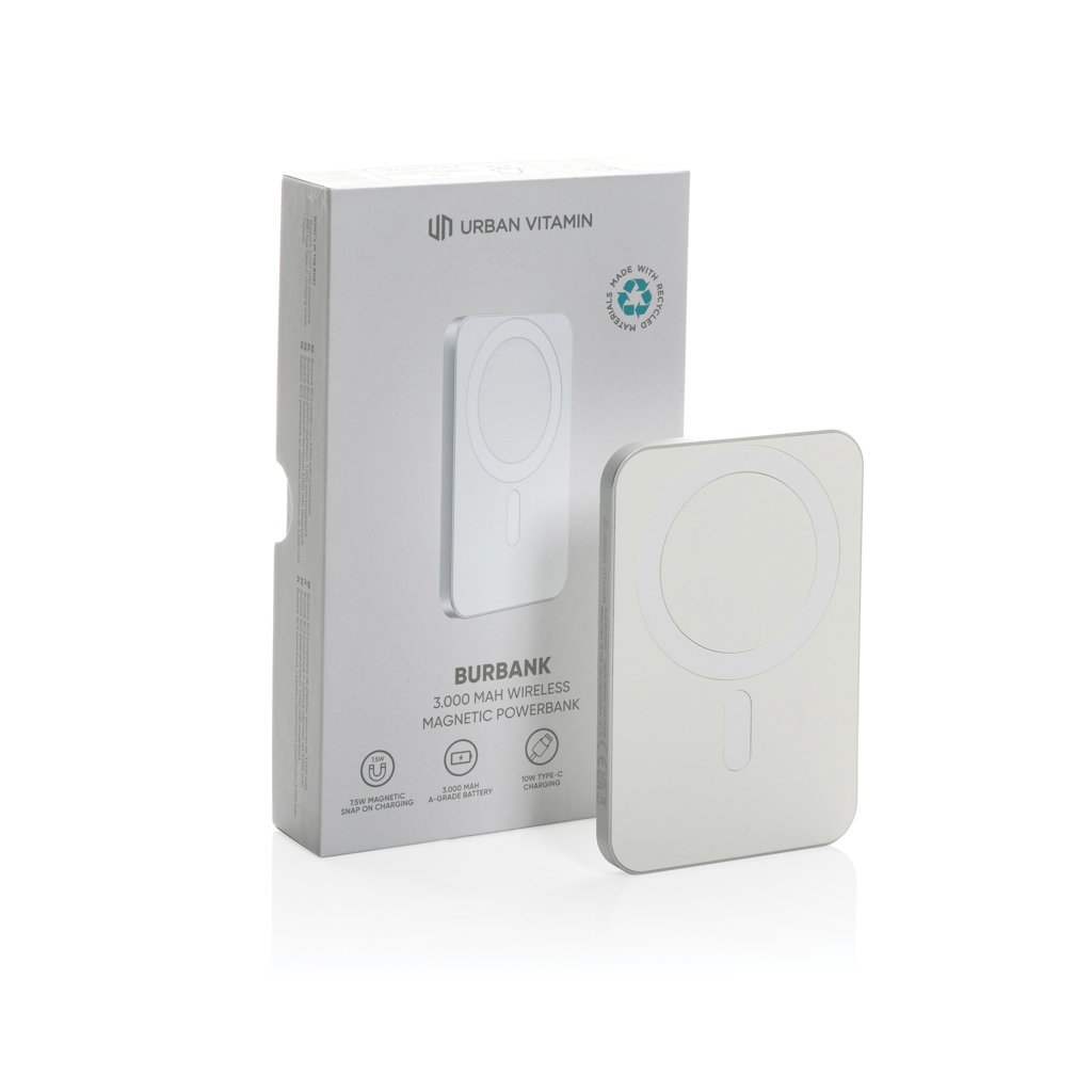 Urban Vitamin Burbank 3000mAh Powerbank aus RCS Plastik/Alu, silber
