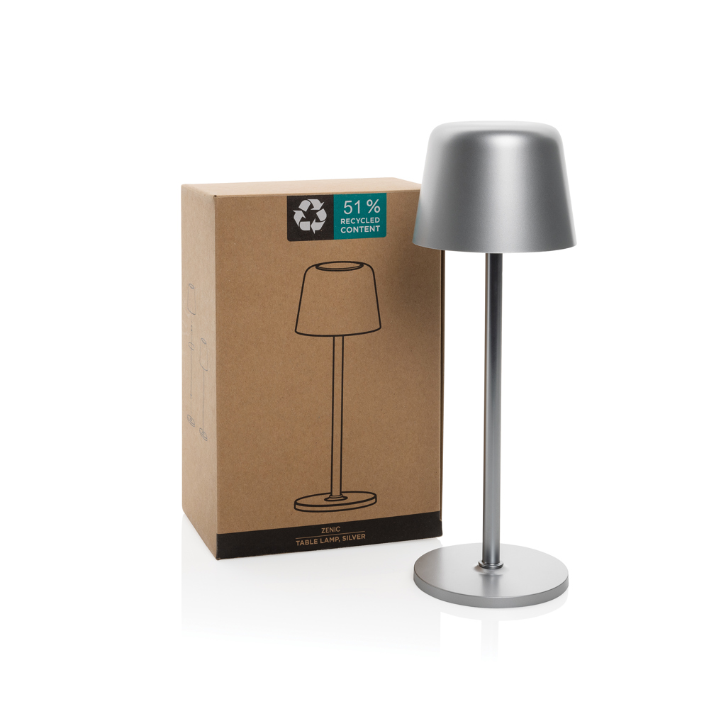 Zenic USB Tischleuchte aus RCS recyceltem Kunststoff, silber