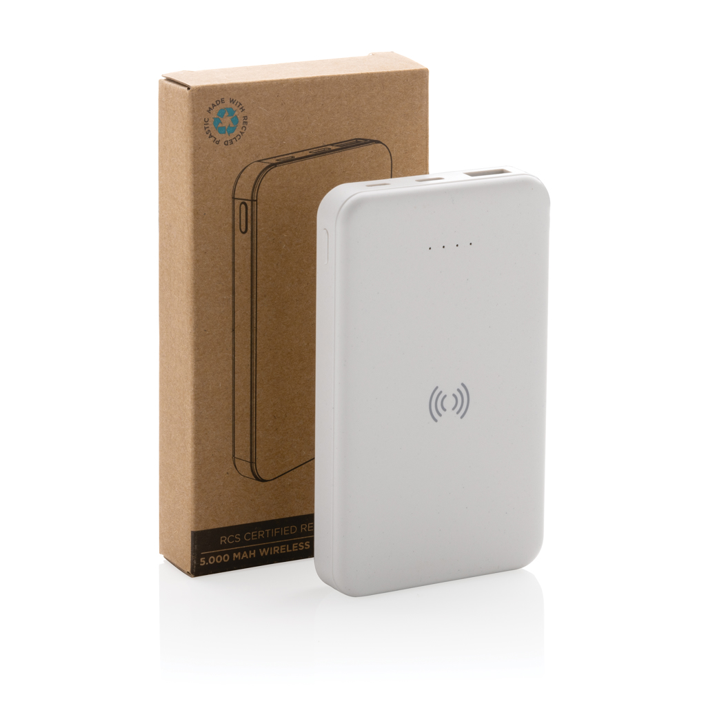 5.000mAh 5W Wireless Powerbank aus RCS recyceltem Kunststoff, weiß