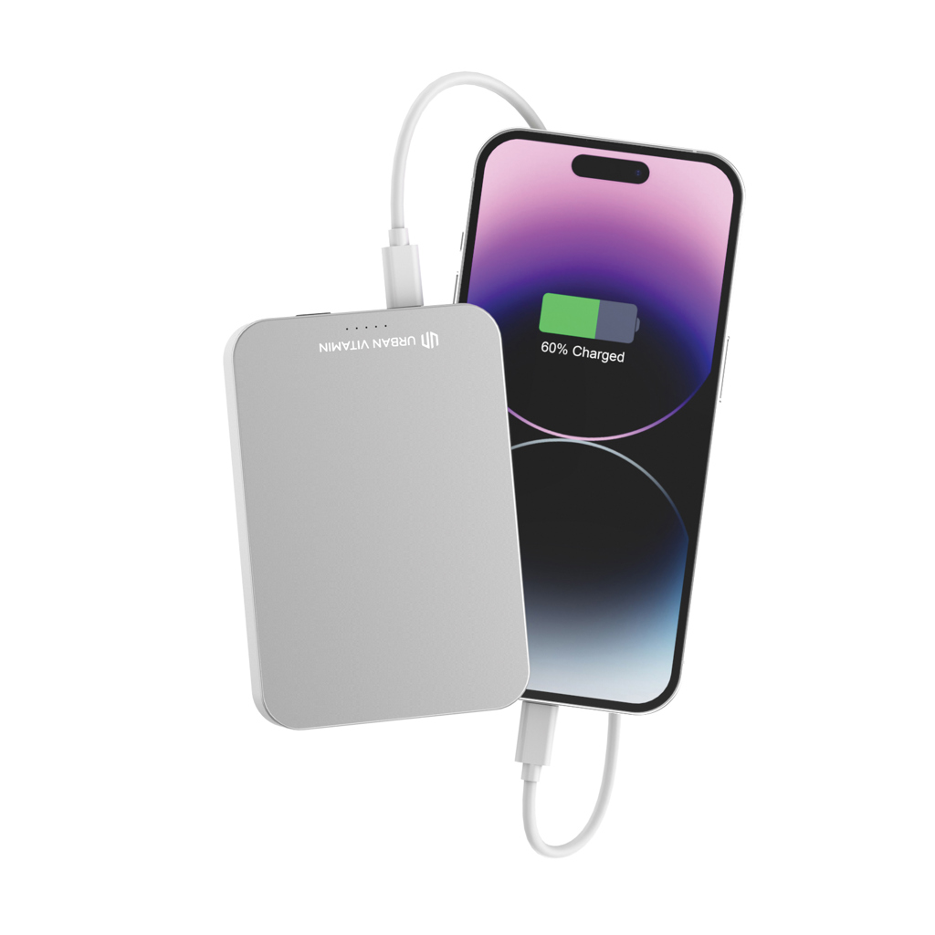Urban Vitamin Compton 10000mAh Powerbank aus RCS Plastik/Alu, silber