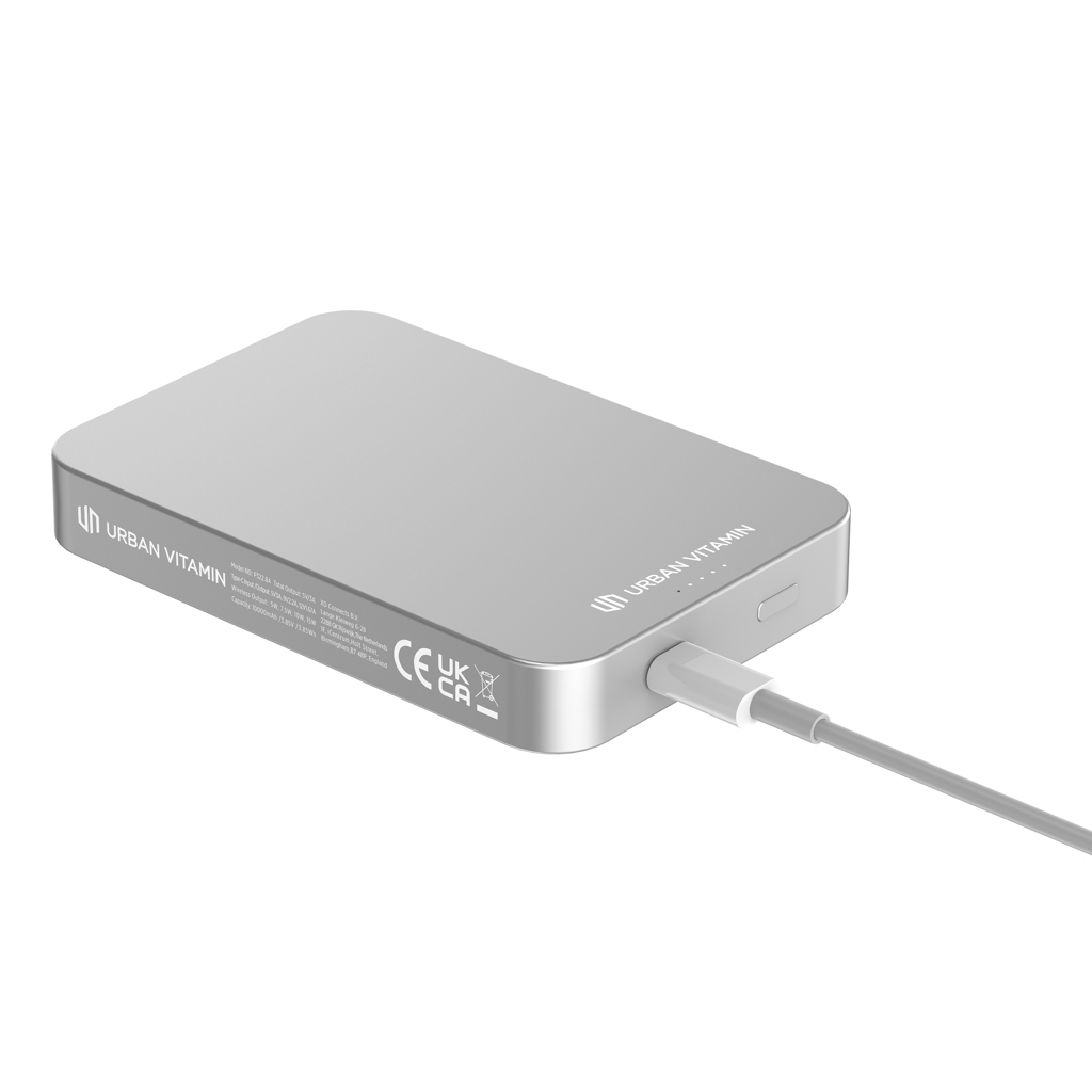 Urban Vitamin Compton 10000mAh Powerbank aus RCS Plastik/Alu, silber