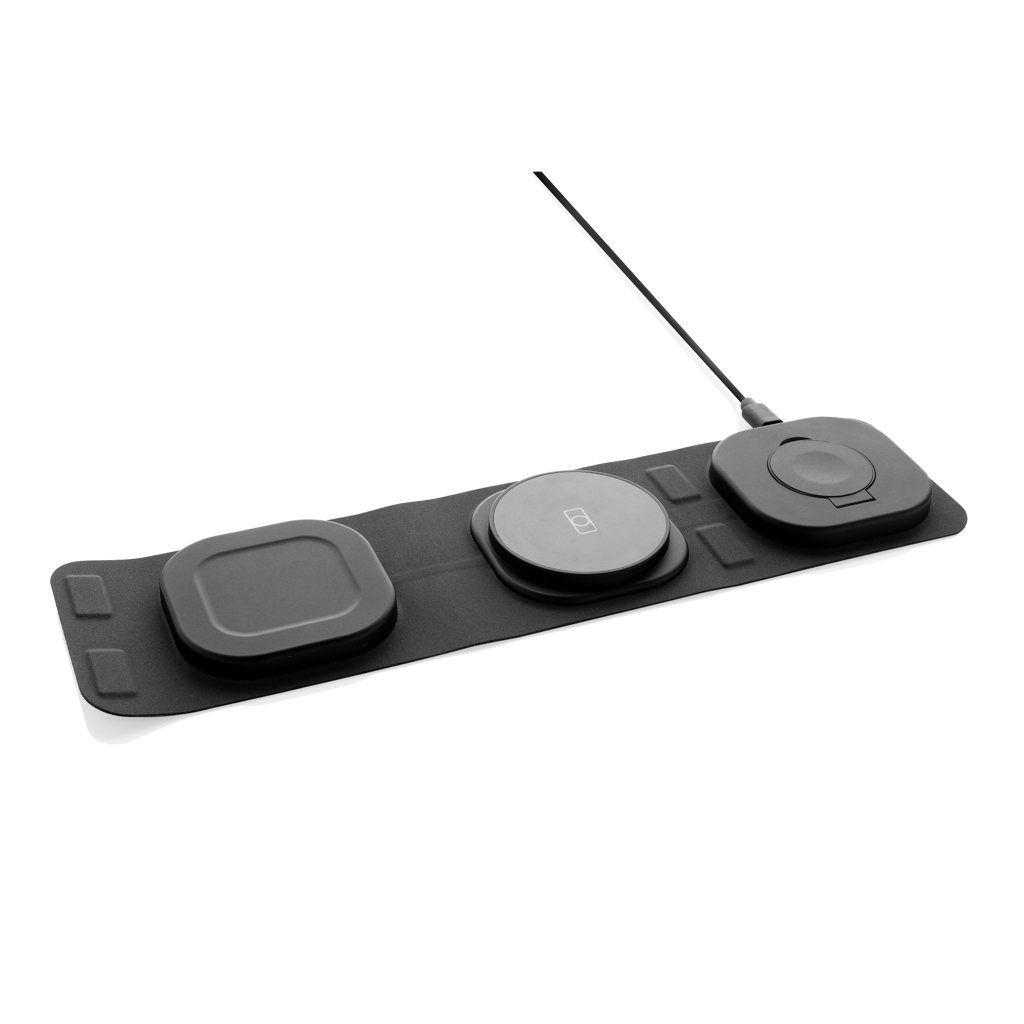 Swiss Peak 15W 3-in 1 Wireless-Reise-Charger aus RCS Plastik, grau
